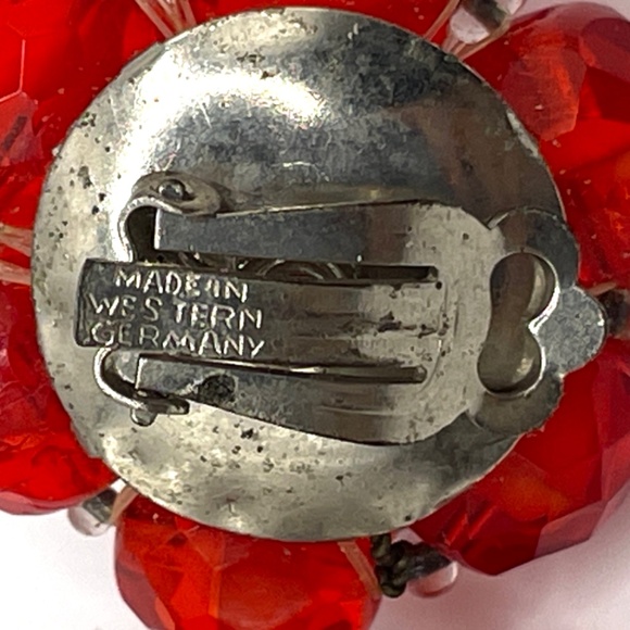 West Germany Signed Vintage Red Crystal Bead Clip-on Earrings - Picture 8 of 13